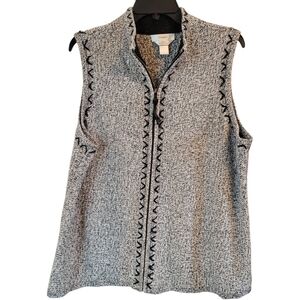 CJ Banks Gray Black Hand Embroidery Zip Up Vest